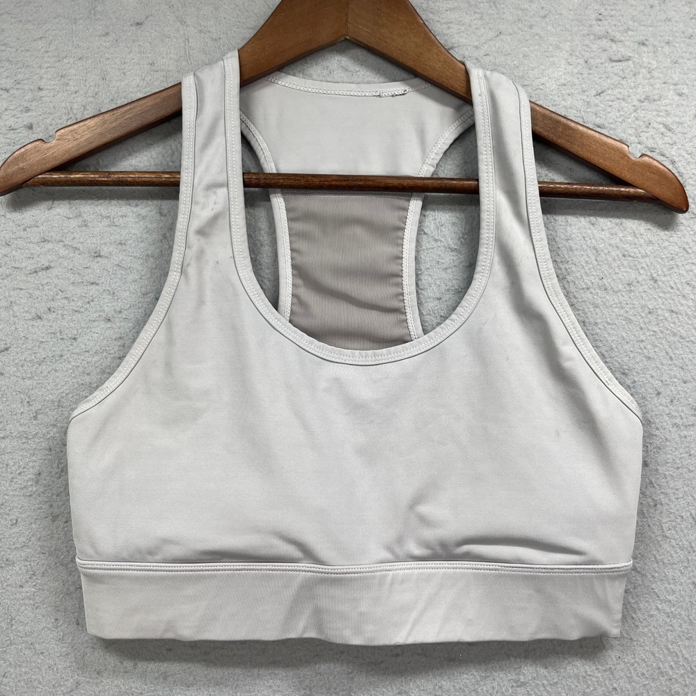 Fabletics Sports Bra Womens L Gray Racerback Mesh Activewear Gym Yoga Athleisure